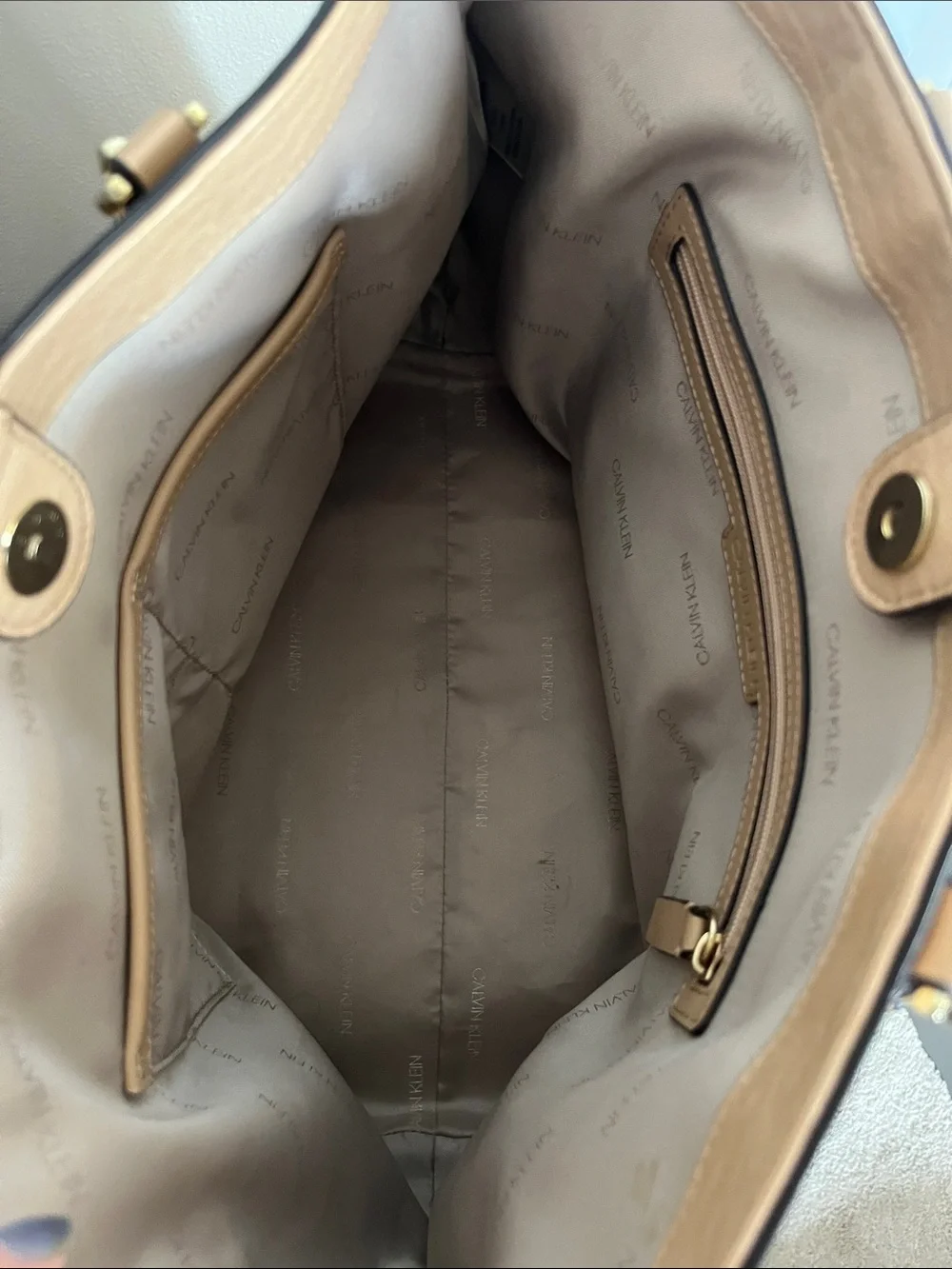 Calvin Klein Camel Tote with Gold Hardware